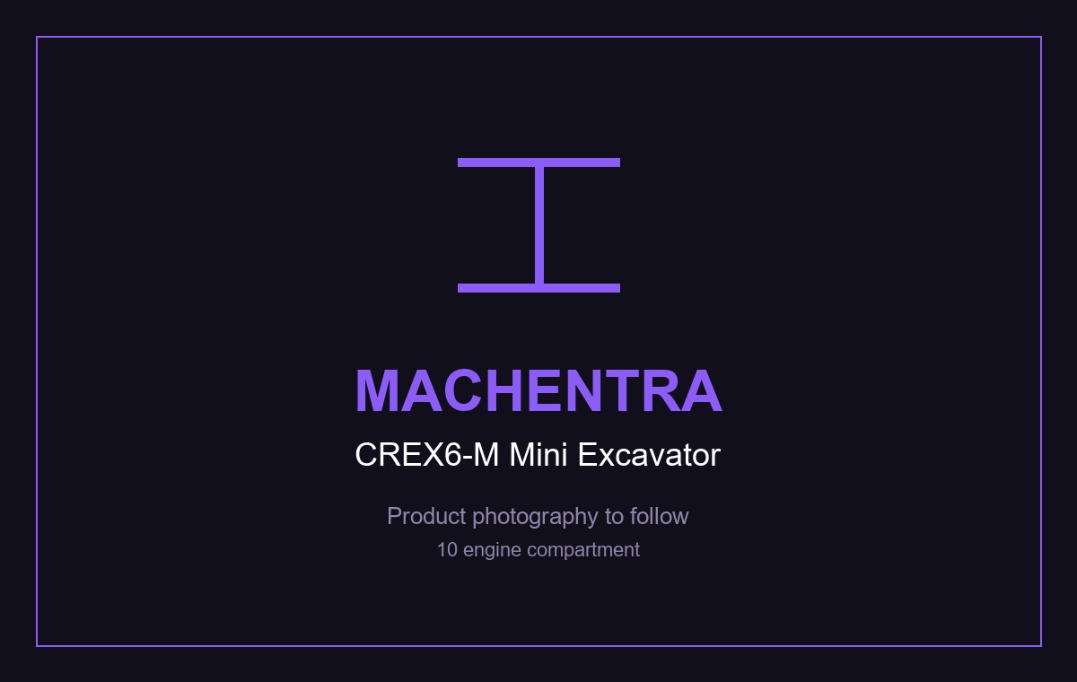 CREX6-M mini excavator, engine bay with the air-cooled OHV petrol engine and 12 V battery
